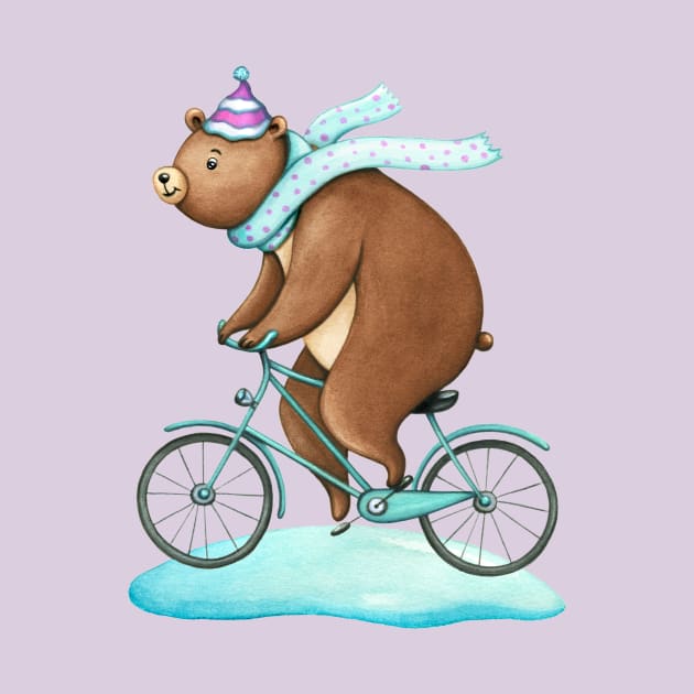 Happy brown bear on a bicycle by Nopi Pantelidou