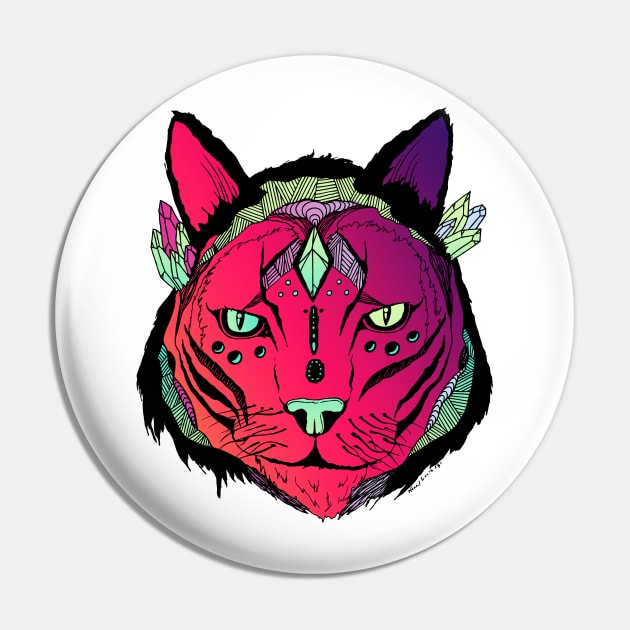 Blue Red Blend Mystical Tribal Cat Pin by kenallouis