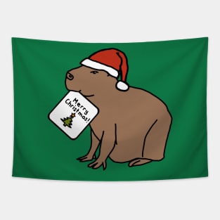 Cute Capybara says Merry Christmas Tapestry