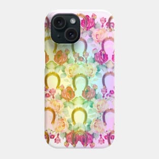 Pattern. Roses, Rainbow and Gold Horseshoes Phone Case