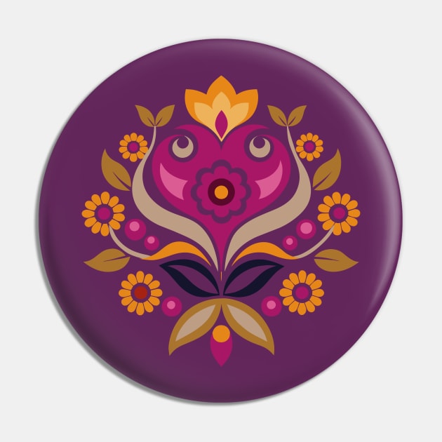 Norwegian Rosemaling Purple Folk Art ornament Pin by craftydesigns