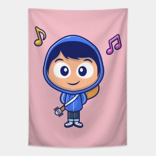 Cute boy with guitar cartoon Tapestry