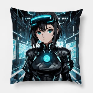 Anime Girl in the Metaverse v2 Pillow