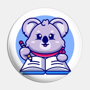 Cute koala writing on book with pencil cartoon Pin