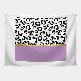 Black and white leopard print on purple, golden lining Tapestry