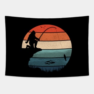 Fishing Bigfoot Sunset Tapestry