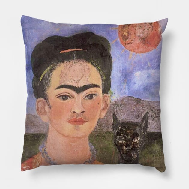 Self Portrait with a Portrait of Diego on the Breast and Maria Between the Eyebrows  by Frida Kahlo Pillow by FridaBubble