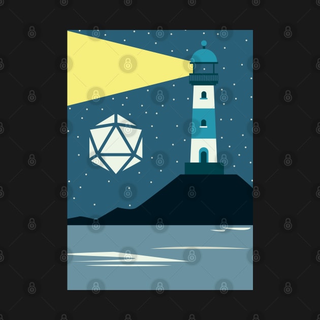 Lighthouse Starry Night Polyhedral Dice Moon RPG Landscape by pixeptional