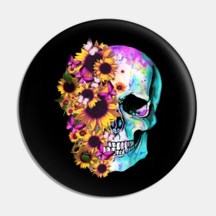 tatoo skull flowers sunflowers design art illustration Pin