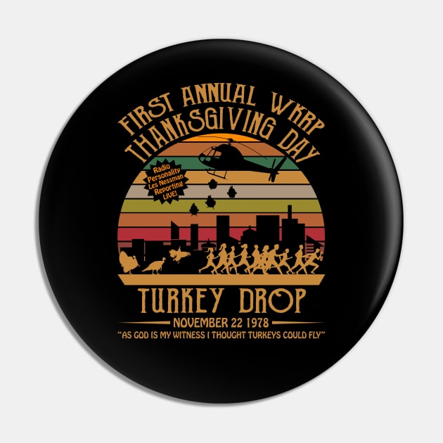 First Annual WKRP Thanksgiving Day Turkey Drop Vintage Retro T-Shirt WKRP in Cincinnati Pin by WoowyStore