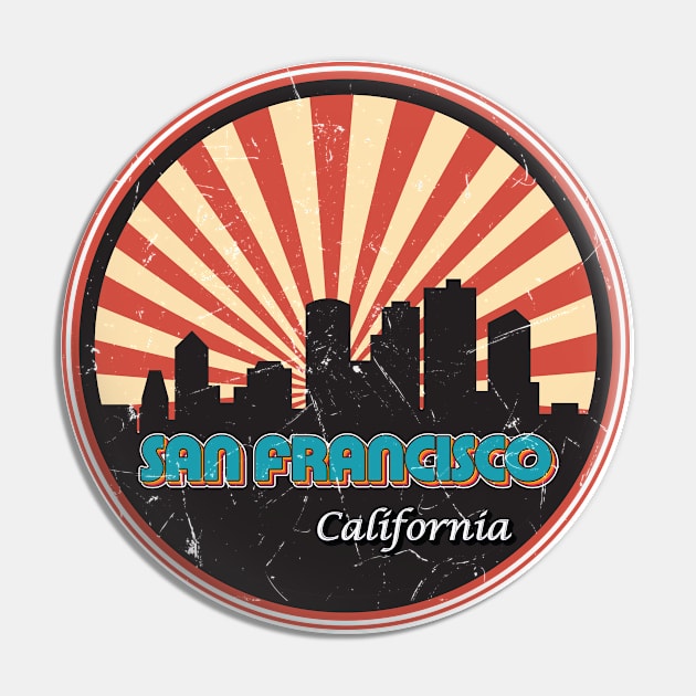 Vintage Retro San Francisco California City State Skyline Pin by kalponik