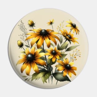 Vintage Black Eyed Susan Botanical Pin