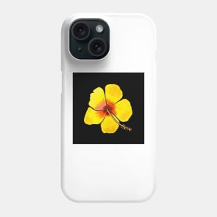 Yellow Hibiscus Flower with a black background Phone Case