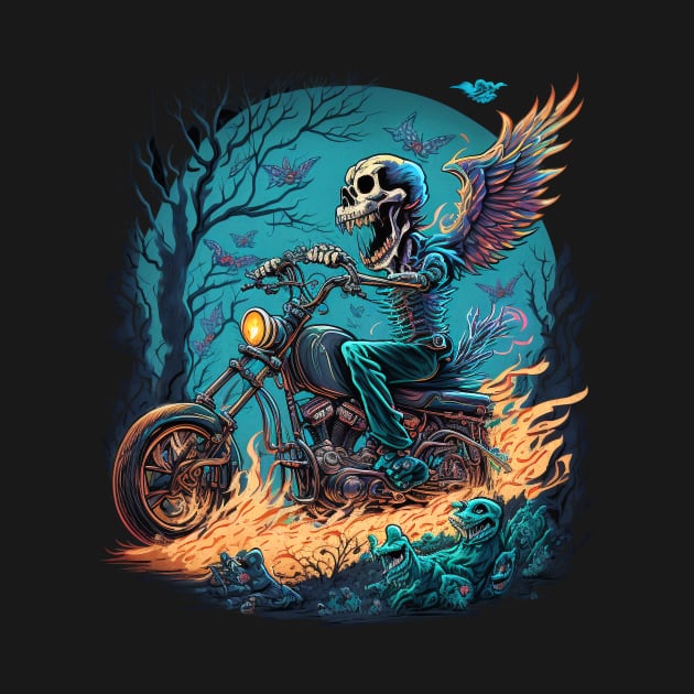 Skeleton riding a motorcycle by pxdg