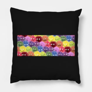 Fluffy Rainbow Monster Faces Pillow