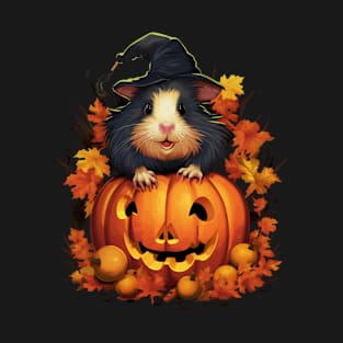 Cute Halloween Guinea Pig With Pumpkin Funny Halloween Gifts For Guinea Pigs Lover T-Shirt