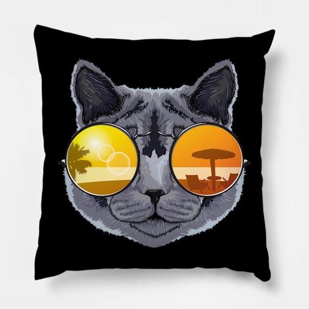 Sunglasses British Shorthair SHIRT Cat Lover Girl Gift Pillow by ELFEINHALB