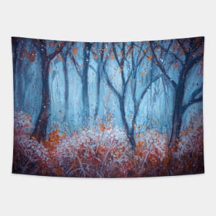 Foggy autumn woods Tapestry