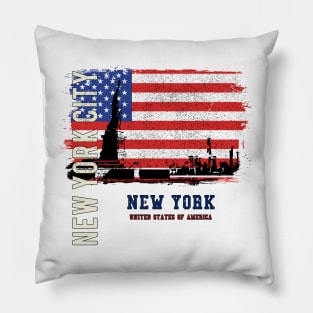 New York City with Flag Pillow