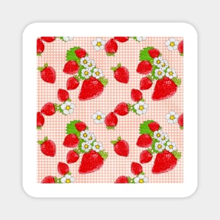 Nina's Strawberry Patch on Pink Plaid Design Collection Magnet