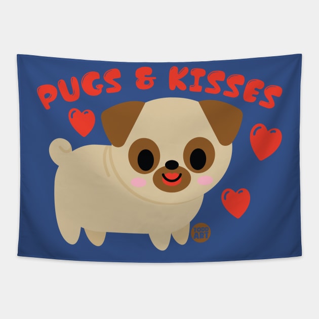PUGS AND KISSES Tapestry by toddgoldmanart