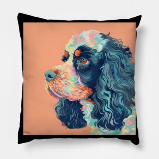 70s American Water Spaniel Vibes: Pastel Pup Parade Pillow