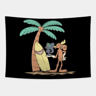 Rocky and bullwinkle surfing summer vacation Tapestry