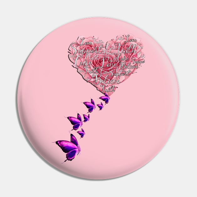 Inspirational Rose Heart & Support Butterflies Pin by tamdevo1