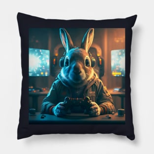 Cute bunny loves gaming Pillow