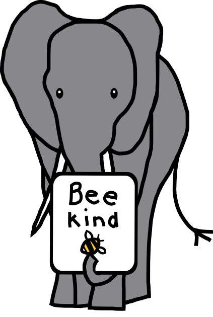 Gray Elephant says Bee Kind Kids T-Shirt by ellenhenryart