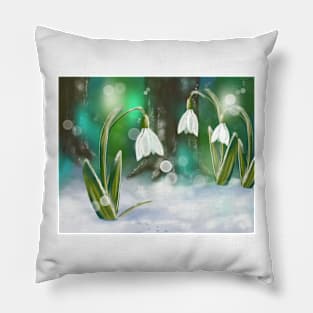 Snowdrops with Fairy Footprints Pillow