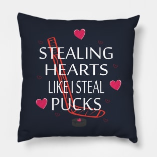 Stealing Hearts Like I Steal Pucks Valentines Day Ice Hockey Pillow