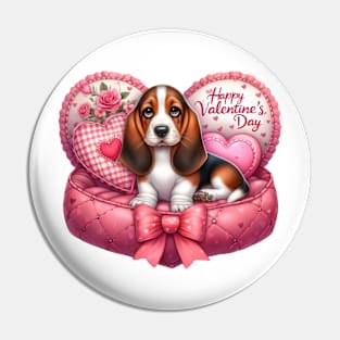 Valentine Basset Hound Dog in Bed Pin