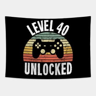 Level 40 Unlocked T-Shirt - 40th Birthday Gamer Gift - Fortieth Anniversary Gift Tapestry