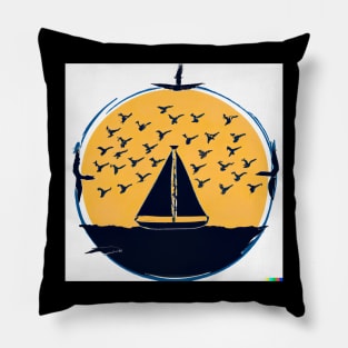 Sail boat hand drawing Pillow