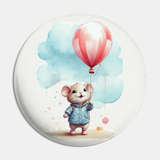 cute little mouse holding balloon in the cloudy sky Pin