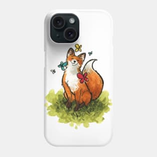 Fox with Butterlies Watercolor painting Phone Case