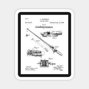Fishing Rod Patent - Fishing Art - Black And White Magnet