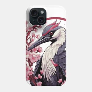 Red Crowned Crane in Cherry Blossum Phone Case