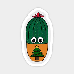 Cute Cactus Design #317: Cactus In Christmas Tree Pot Magnet