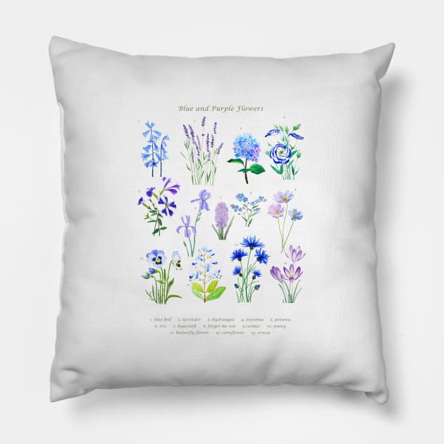 blue purple flowers collection Pillow by colorandcolor