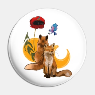 Fox and poppy Pin