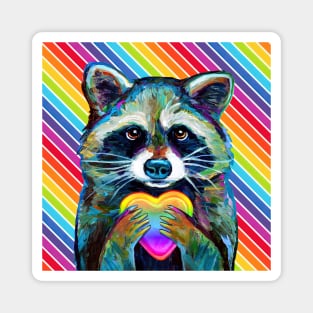 LGBTQ Rainbow Raccoon with Heart by Robert Phelps Magnet