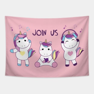 Join us - three baby unicorns Tapestry