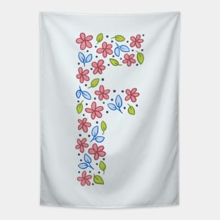 Floral Monogram Letter F - pink and blue Tapestry