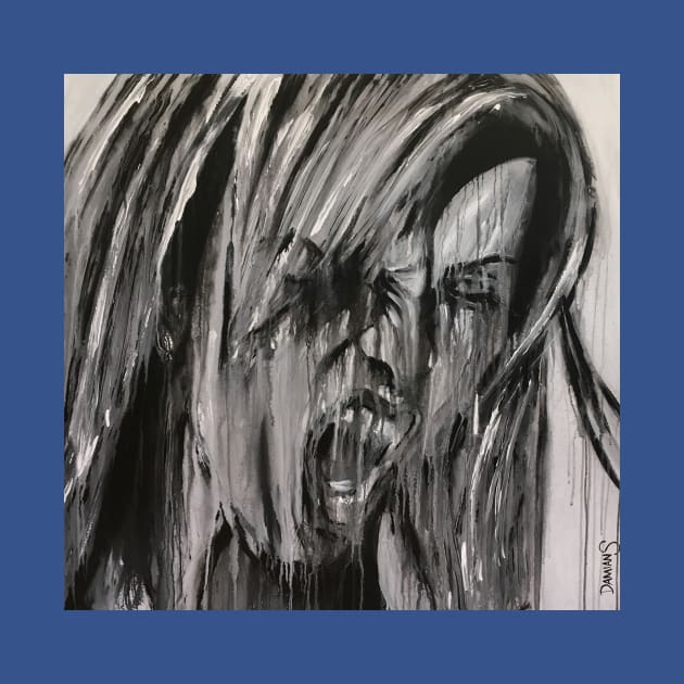 Female expressing rage posing in  portrait painted with drip style by DamiansART
