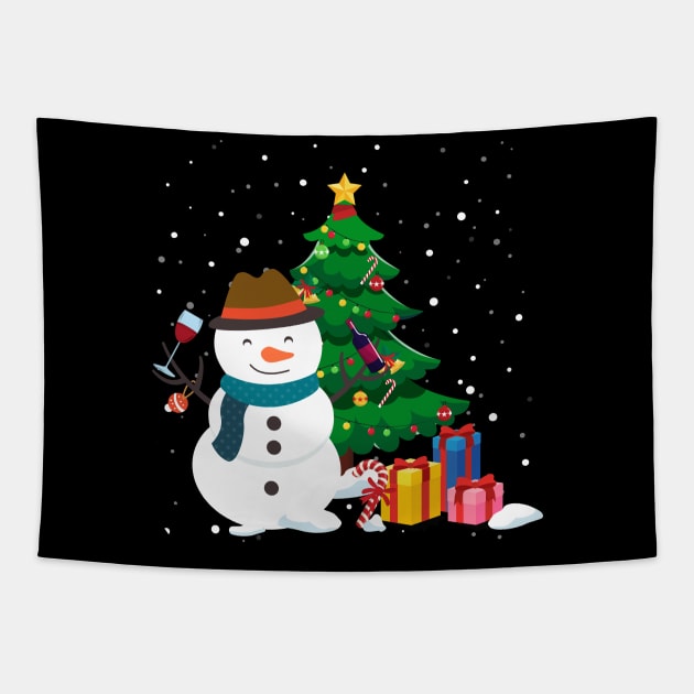 Funny Snowman Drinking Wine Christmas Tree Tapestry by maximel19722