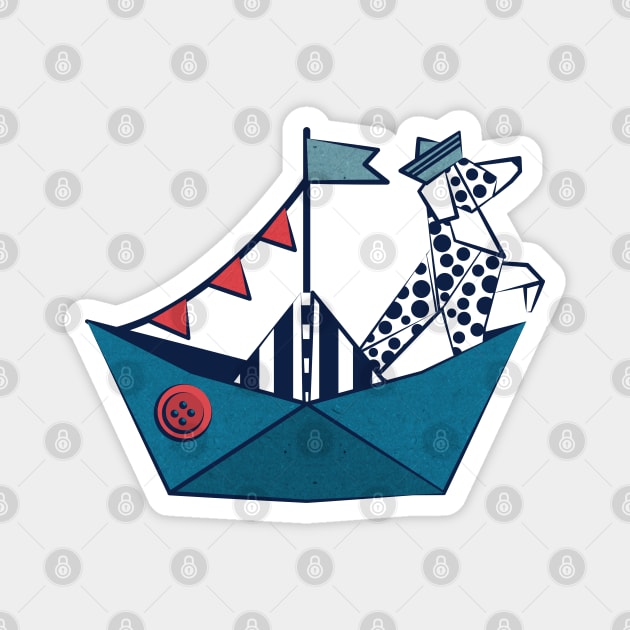 Origami Dalmatian dog day at the lake // print // teal sail boat Magnet by SelmaCardoso