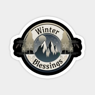 Winter Blessings Mountains and Star Light Badge Magnet