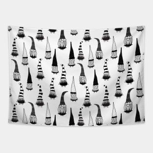 Christmas Gnomes Black White Tapestry